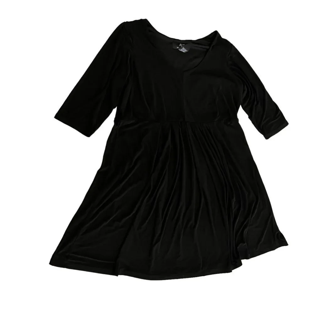 Lennie for Nina Leonard Elbow Sleeve Black Matte Jersey Fit & Flare Dress - Picture 4 of 8
